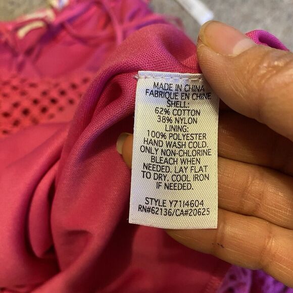 Vintage GUESS Tank Sundress Sz M Knit Crochet Pink Cottagecore Barbiecore Strap - Picture 5 of 11